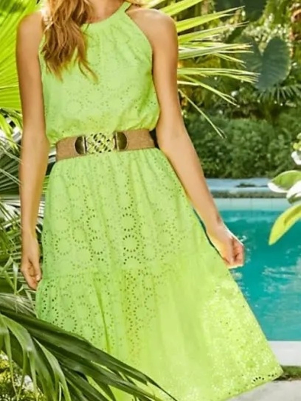 Lilly Pulitzer Alda Midi Dress, Prickly Pear Yellow, Neon Geo Eyelet, Size S, NW